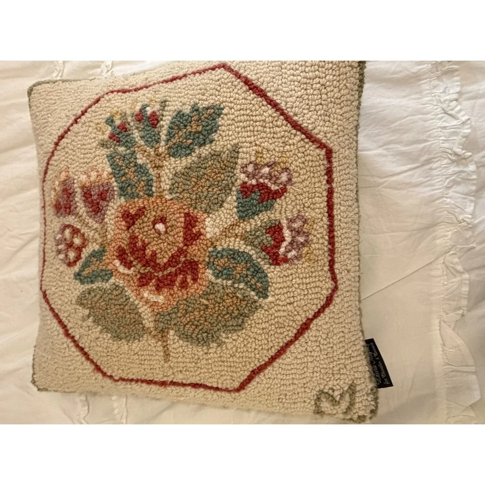 Laura Megroz for Chandler 4 Corners Hooked Wool Floral Pillow Velvet 16 Inch